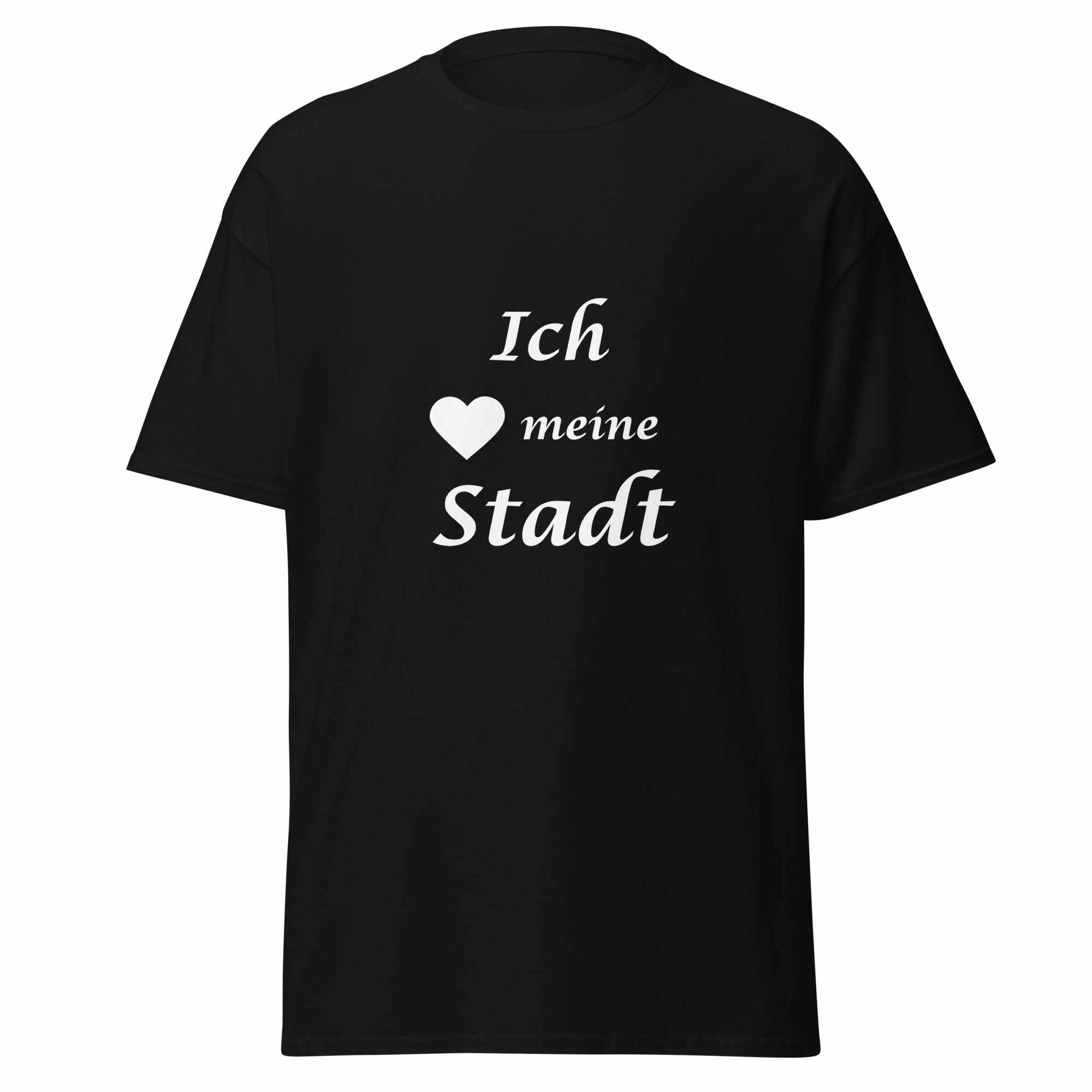 "Ich liebe meine Stadt" kurzes Zitat Klassisches Unisex T-ShirtDas klassische Unisex-T-Shirt aus 100 % Baumwolle sorgt für eine gerade Linie. Es sitzt schön, behält klare Linien an den Kanten und passt perfekt zu mehrschichtigen"Ich liebe meine Stadt" kurzes Zitat Klassisches Unisex