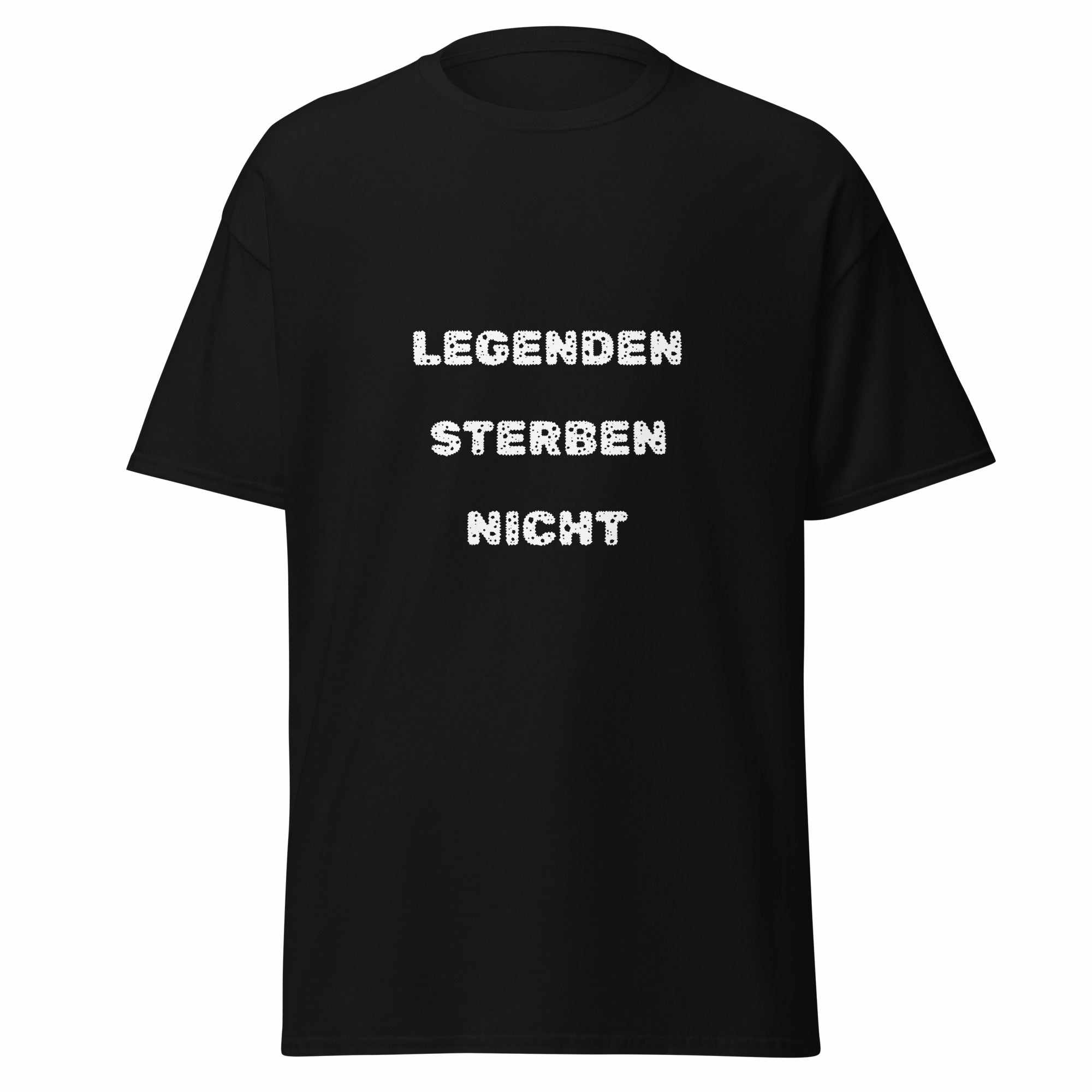 "Legenden Sterben Nicht" kurzes Zitat Klassisches Unisex T-ShirtDas klassische Unisex-T-Shirt aus 100 % Baumwolle sorgt für eine gerade Linie. Es sitzt schön, behält klare Linien an den Kanten und passt perfekt zu mehrschichtigen"Legenden Sterben Nicht" kurzes Zitat Klassisches Unisex