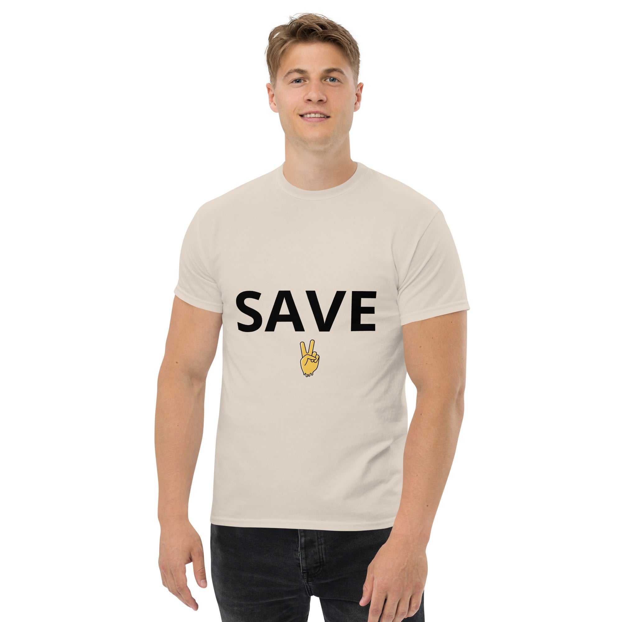 "Save" Klassisches Unisex T-ShirtDas klassische Unisex-T-Shirt aus 100 % Baumwolle sorgt für eine gerade Linie. Es sitzt schön, behält klare Linien an den Kanten und passt perfekt zu mehrschichtigen"Save" Klassisches Unisex