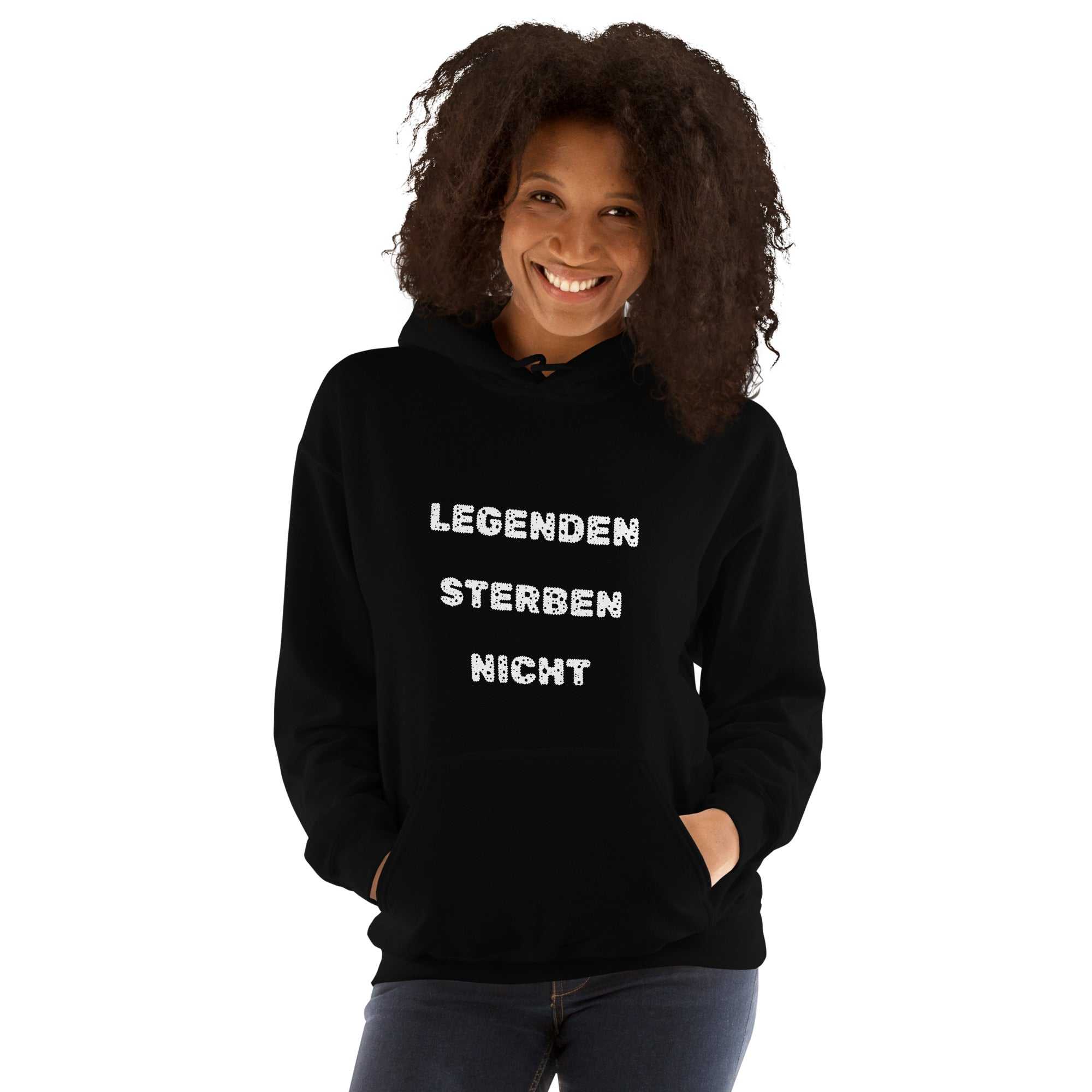 "Legenden Sterben Nicht" kurzes Zitat Unisex-Kapuzen-pullover Jeder braucht einen gemütlichen Hoodie, in den man sich einkuscheln kann, also entscheide dich für einen, der weich, glatt und stylisch ist. Er ist die perfekte Wahl"Legenden Sterben Nicht" kurzes Zitat Unisex Kapuzenpullover