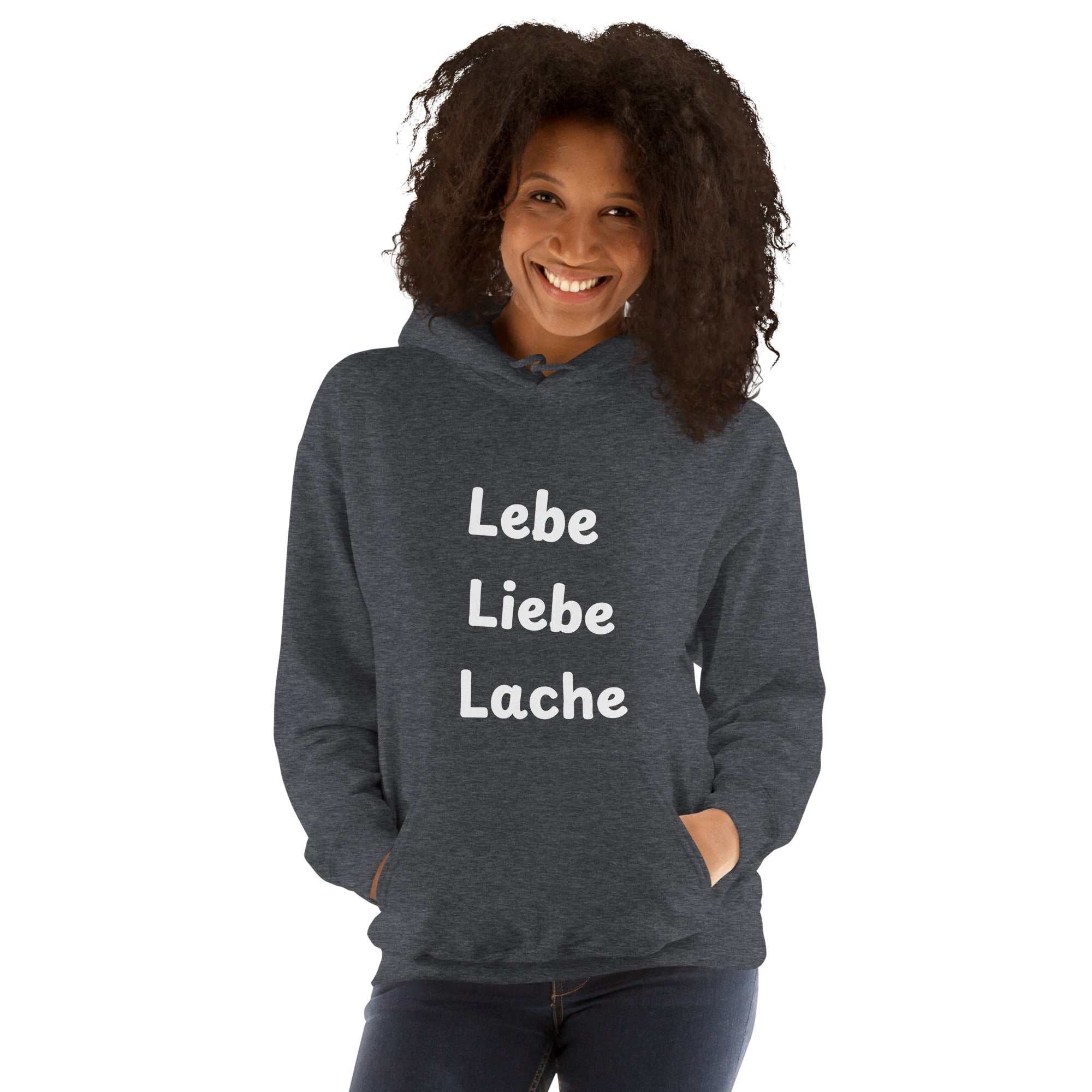 "Lebe, Liebe, Lache" kurzes Zitat Unisex KapuzenpulloverJeder braucht einen gemütlichen Hoodie, in den man sich einkuscheln kann, also entscheide dich für einen, der weich, glatt und stylisch ist. Er ist die perfekte Wahl"Lebe, Liebe, Lache" kurzes Zitat Unisex Kapuzenpullover