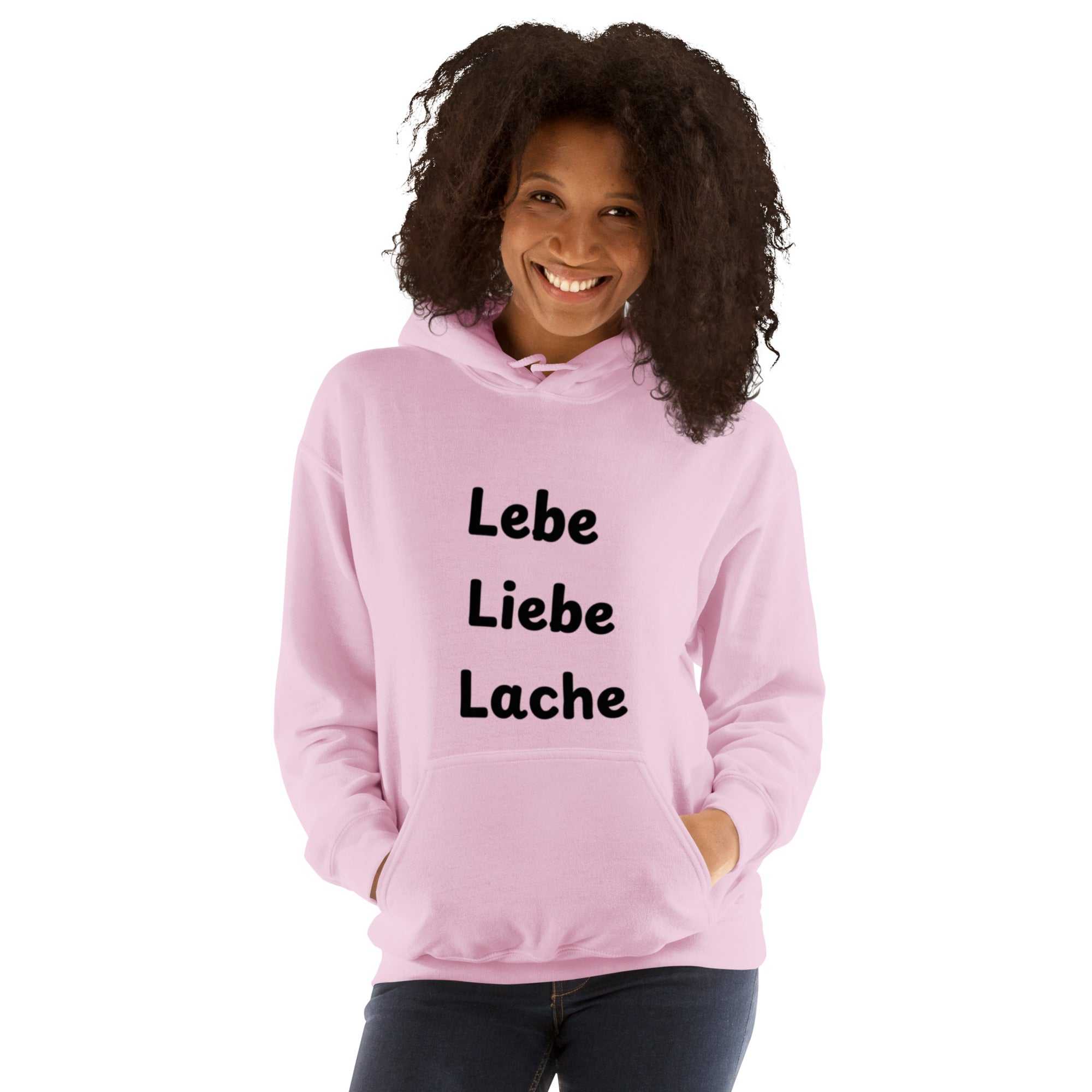 "Lebe, Liebe, Lache" kurzes Zitat Unisex KapuzenpulloverJeder braucht einen gemütlichen Hoodie, in den man sich einkuscheln kann, also entscheide dich für einen, der weich, glatt und stylisch ist. Er ist die perfekte Wahl"Lebe, Liebe, Lache" kurzes Zitat Unisex Kapuzenpullover