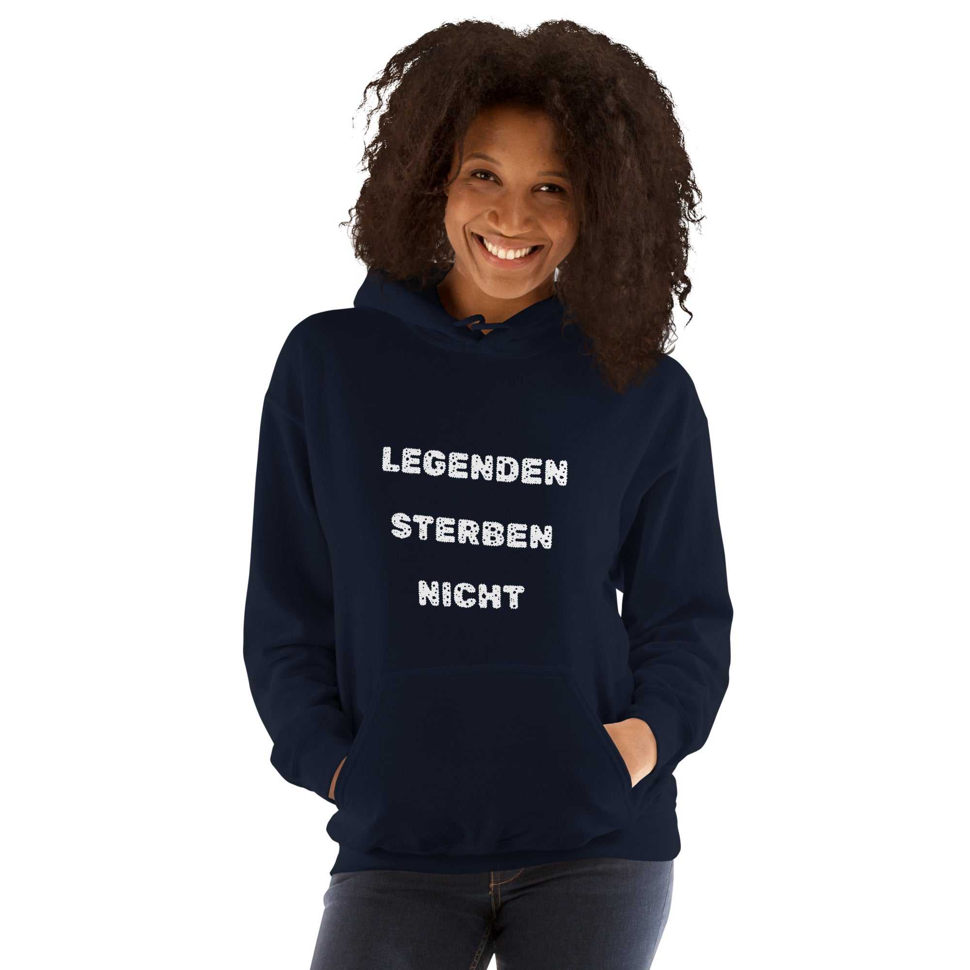 "Legenden Sterben Nicht" kurzes Zitat Unisex KapuzenpulloverJeder braucht einen gemütlichen Hoodie, in den man sich einkuscheln kann, also entscheide dich für einen, der weich, glatt und stylisch ist. Er ist die perfekte Wahl"Legenden Sterben Nicht" kurzes Zitat Unisex Kapuzenpullover