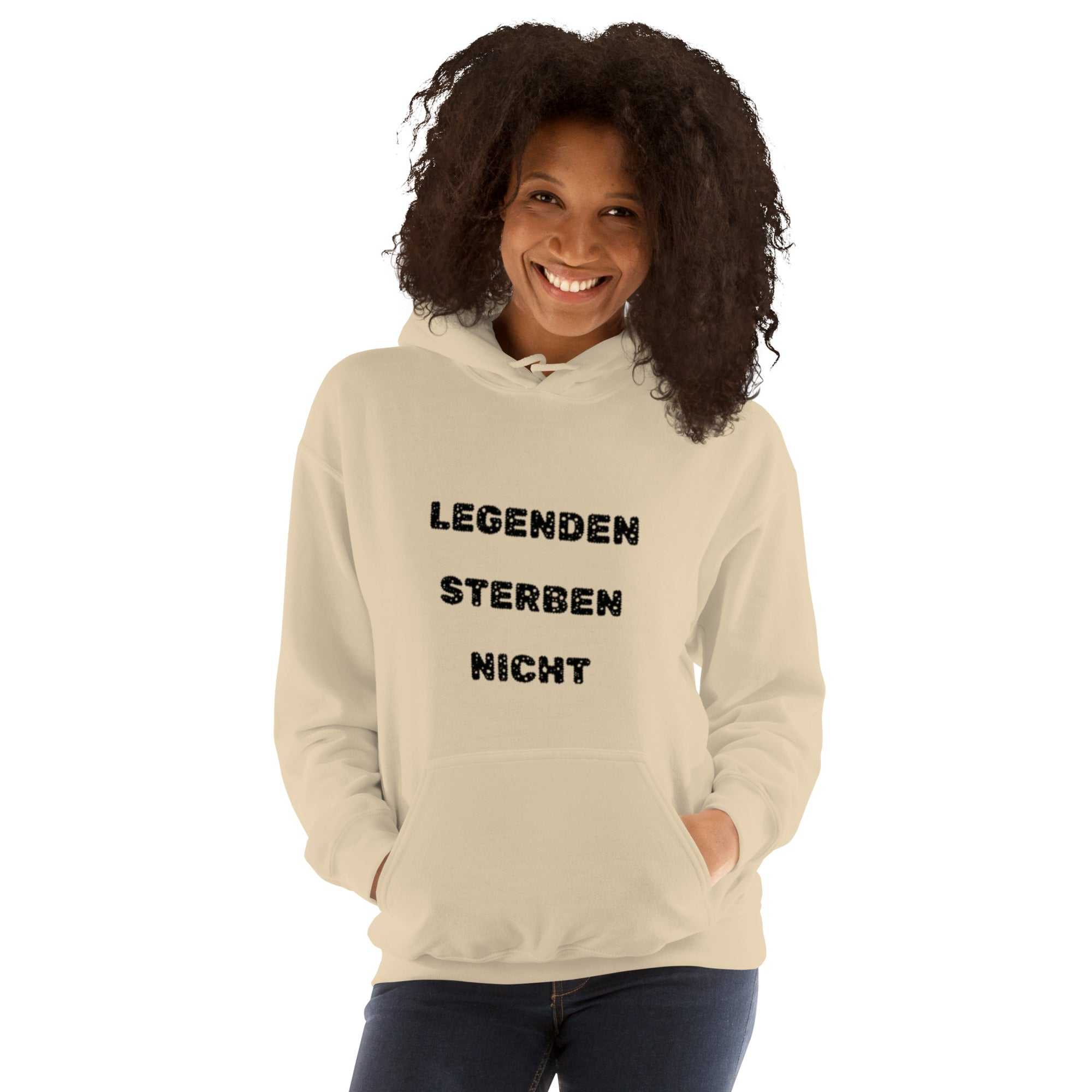 "Legenden Sterben Nicht" kurzes Zitat Unisex KapuzenpulloverJeder braucht einen gemütlichen Hoodie, in den man sich einkuscheln kann, also entscheide dich für einen, der weich, glatt und stylisch ist. Er ist die perfekte Wahl"Legenden Sterben Nicht" kurzes Zitat Unisex Kapuzenpullover