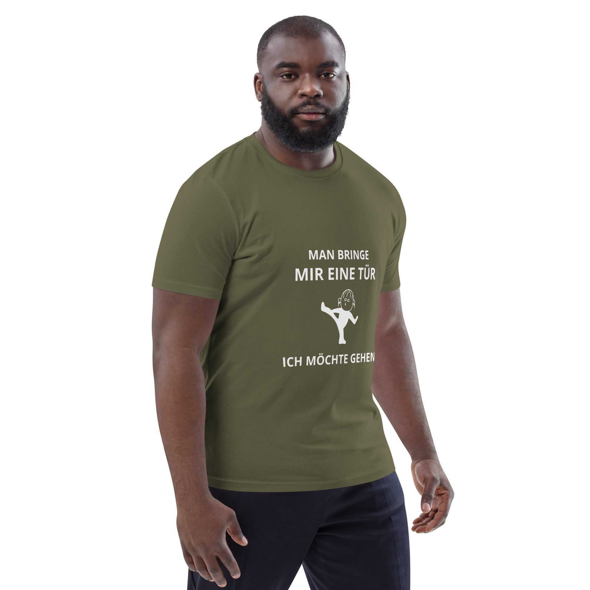 "Man bringe mir eine Tür" Unisex-Bio-Baumwoll-T-Shirt